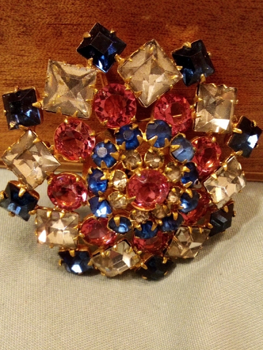 Multicolor Crystal Floral Brooch - Gold Setting - Picture 2 of 5